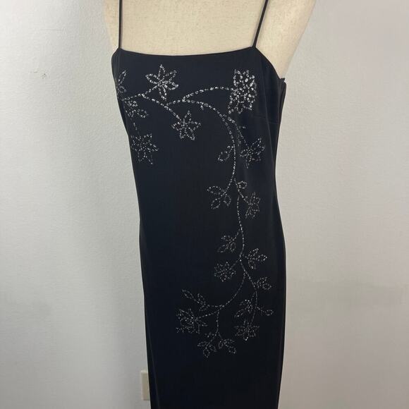 Vintage Y2K Black Silver Glitter Floral Thin Strap Maxi Pencil Dress Size 8 Prom - Picture 5 of 15